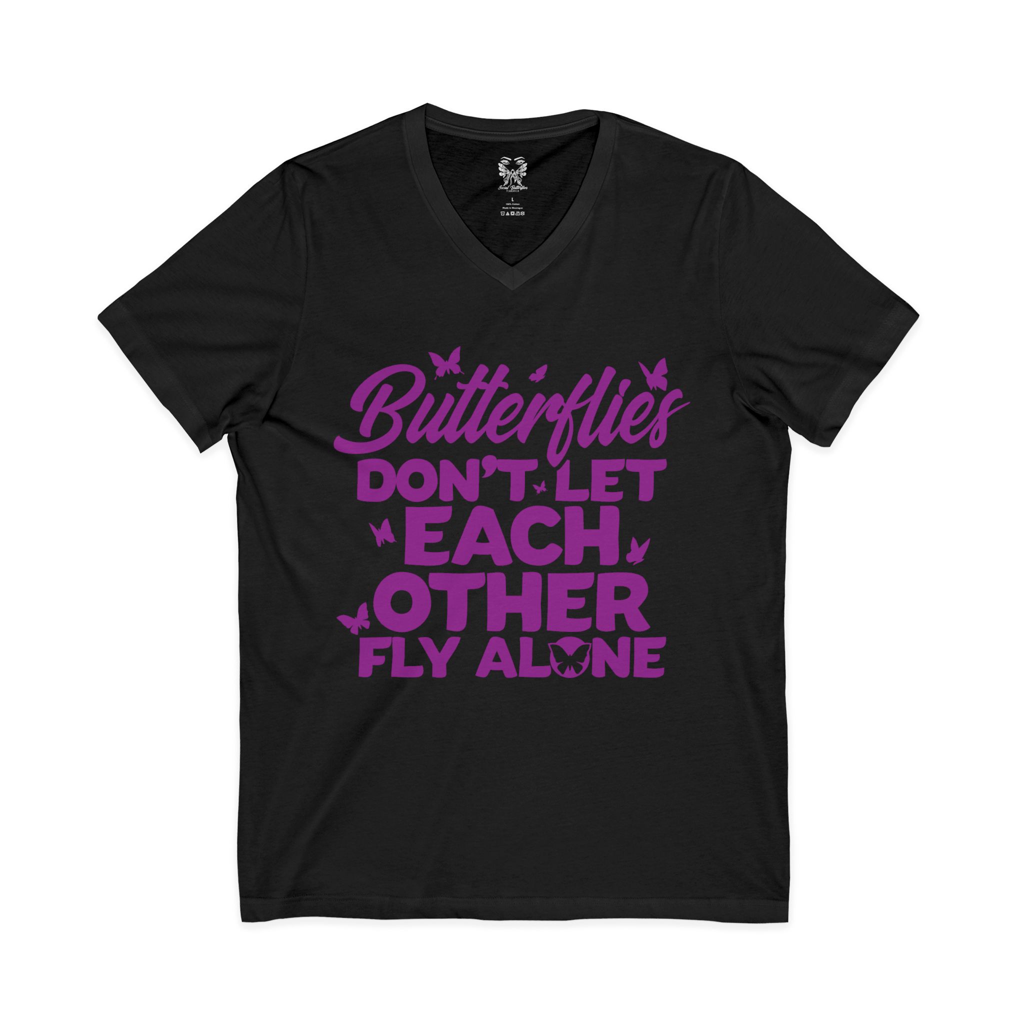 Butterflies Don’t Let Each Other Fly Alone V-Neck Tee - Image 9