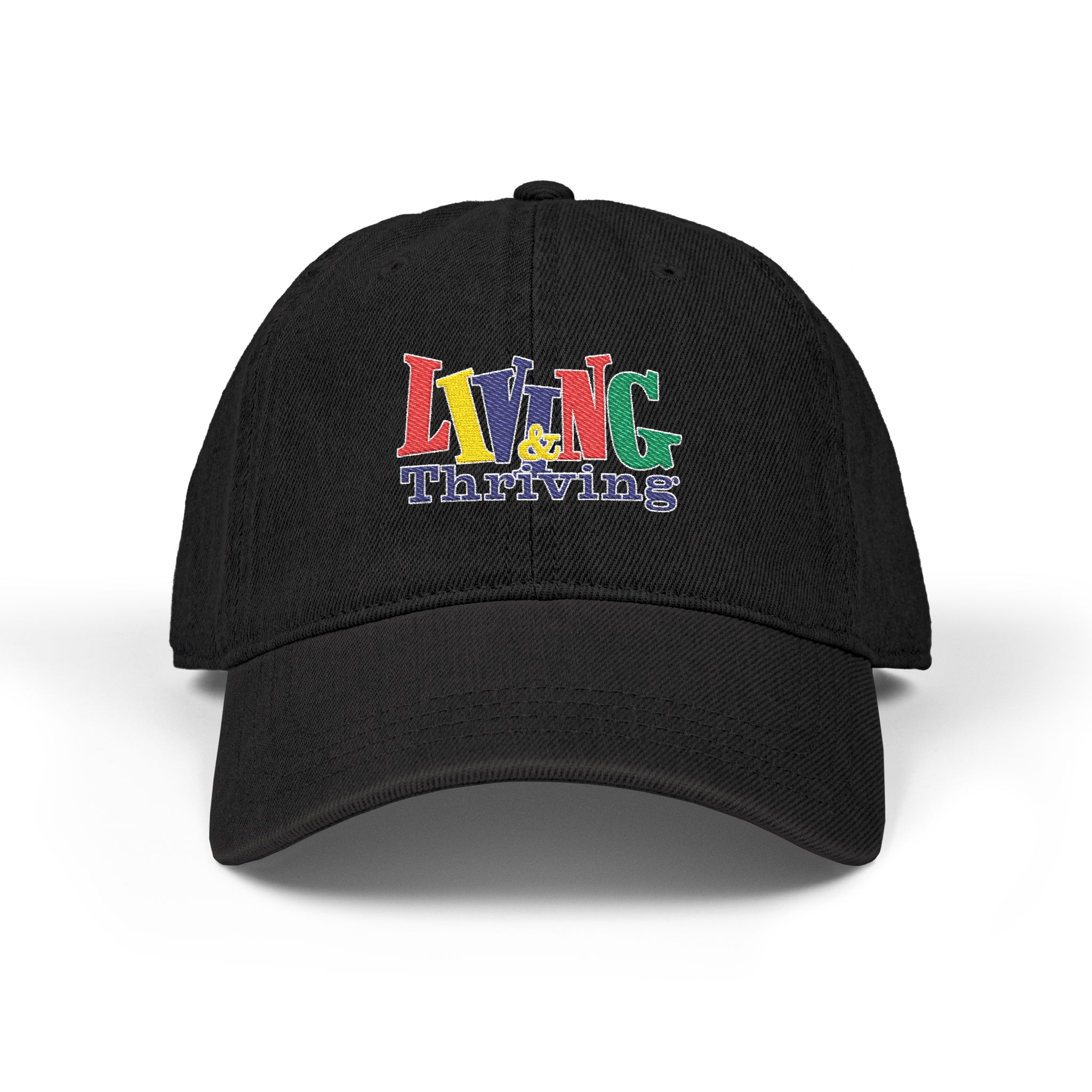 Living & Thriving Embroidered Denim Dad Cap