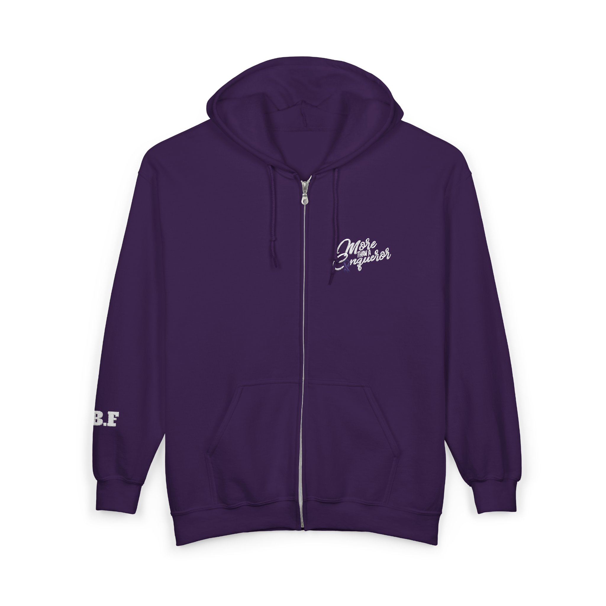 More Than a Conqueror Unisex Full-Zip Hoodie - White Stitch - Image 3