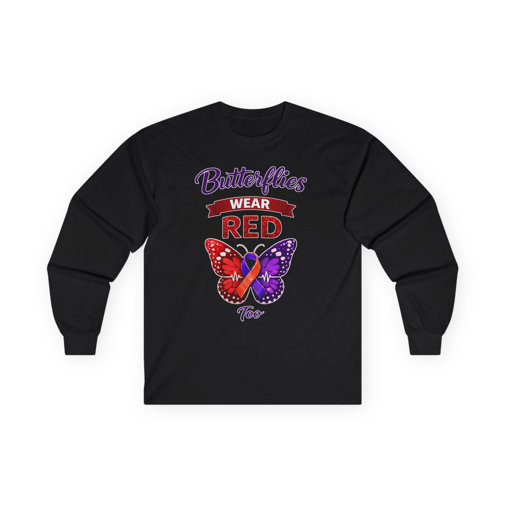 Butterflies Wear Red Too…Support Heart Health Awareness Long Sleeve Tee - Image 7