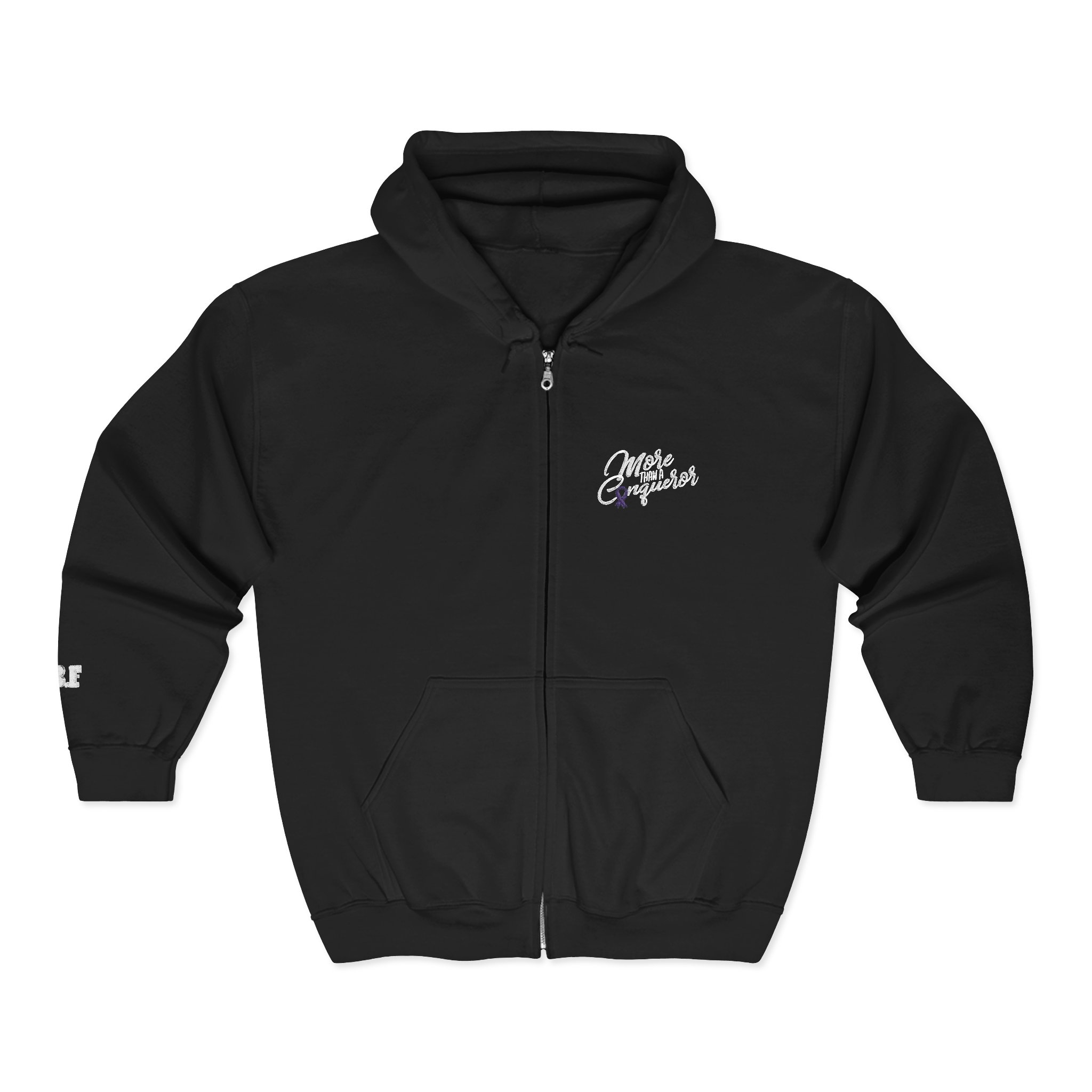 More Than a Conqueror Unisex Full-Zip Hoodie - White Stitch - Image 5