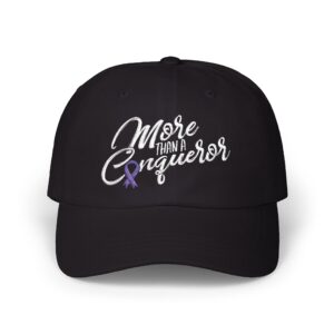 More Than a Conqueror Embroidered Dad Cap- White Stitch