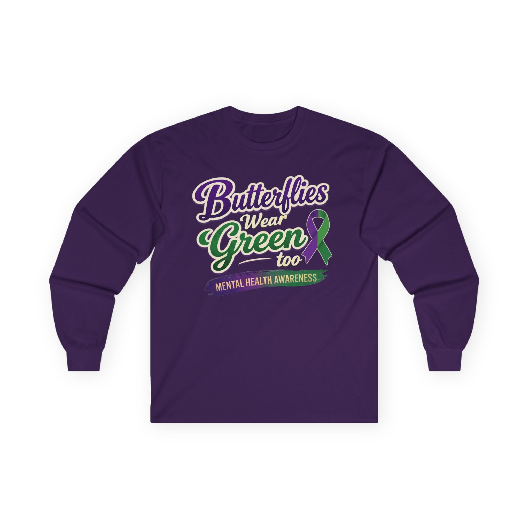 Butterflies Wear Green Too…Support Mental Health Awareness Long Sleeve Tee - Image 16