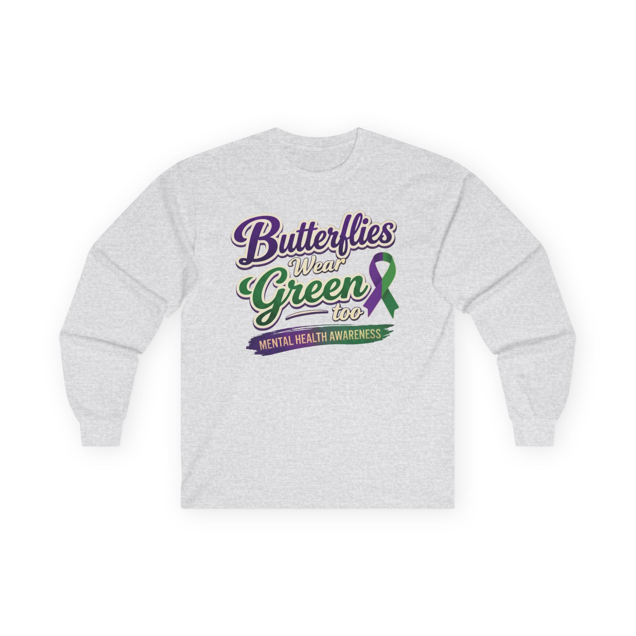 Butterflies Wear Green Too…Support Mental Health Awareness Long Sleeve Tee - Image 7