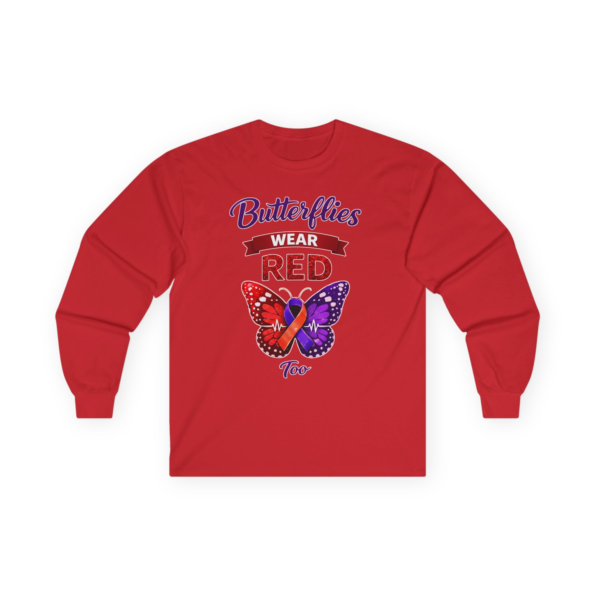 Butterflies Wear Red Too…Support Heart Health Awareness Long Sleeve Tee - Image 16