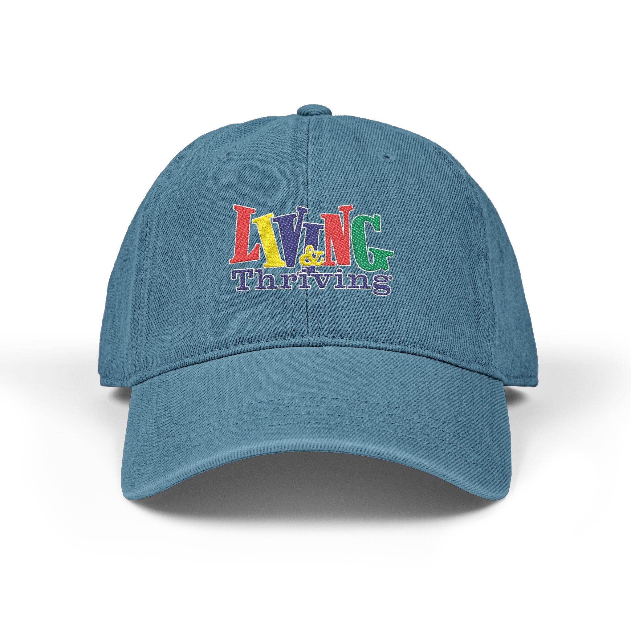 Living & Thriving Embroidered Denim Dad Cap - Image 3