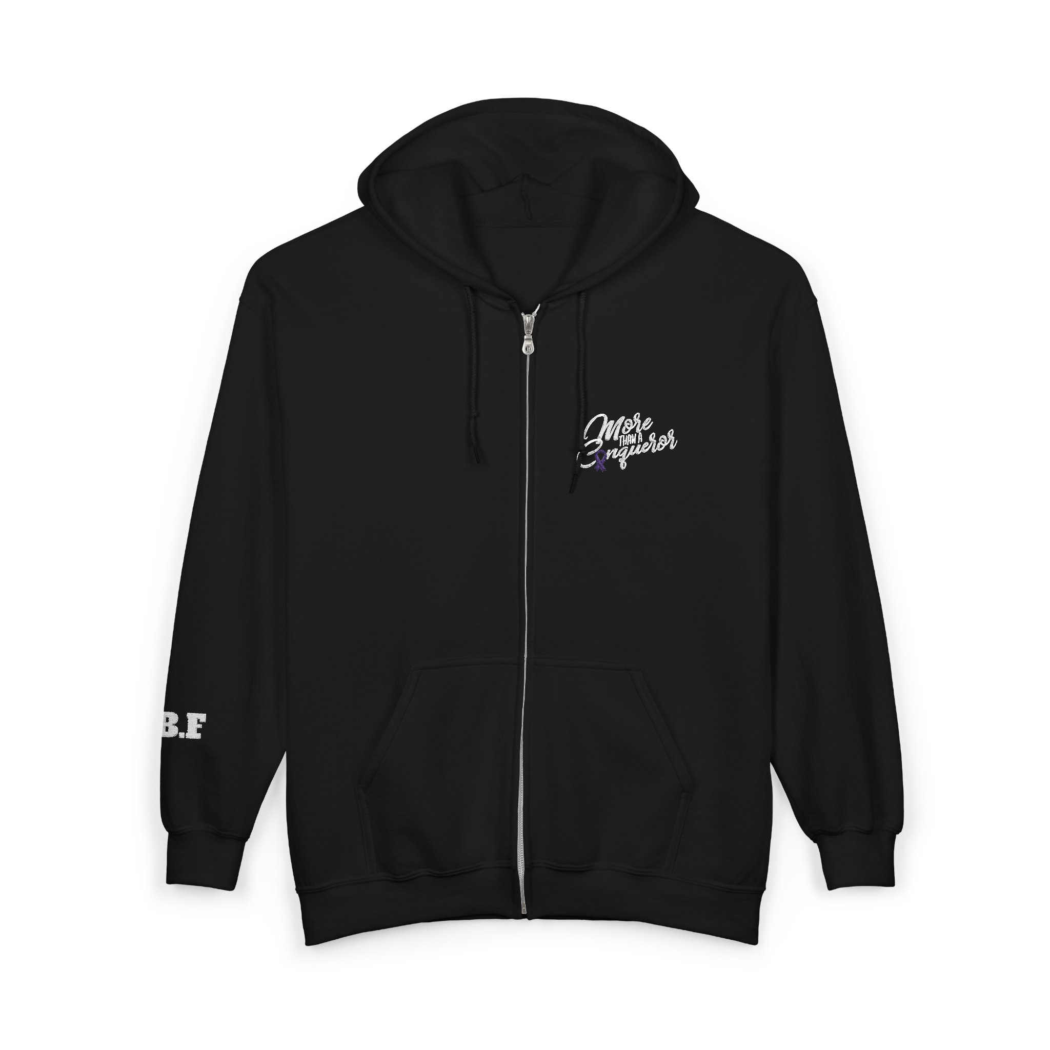 More Than a Conqueror Unisex Full-Zip Hoodie - White Stitch - Image 7