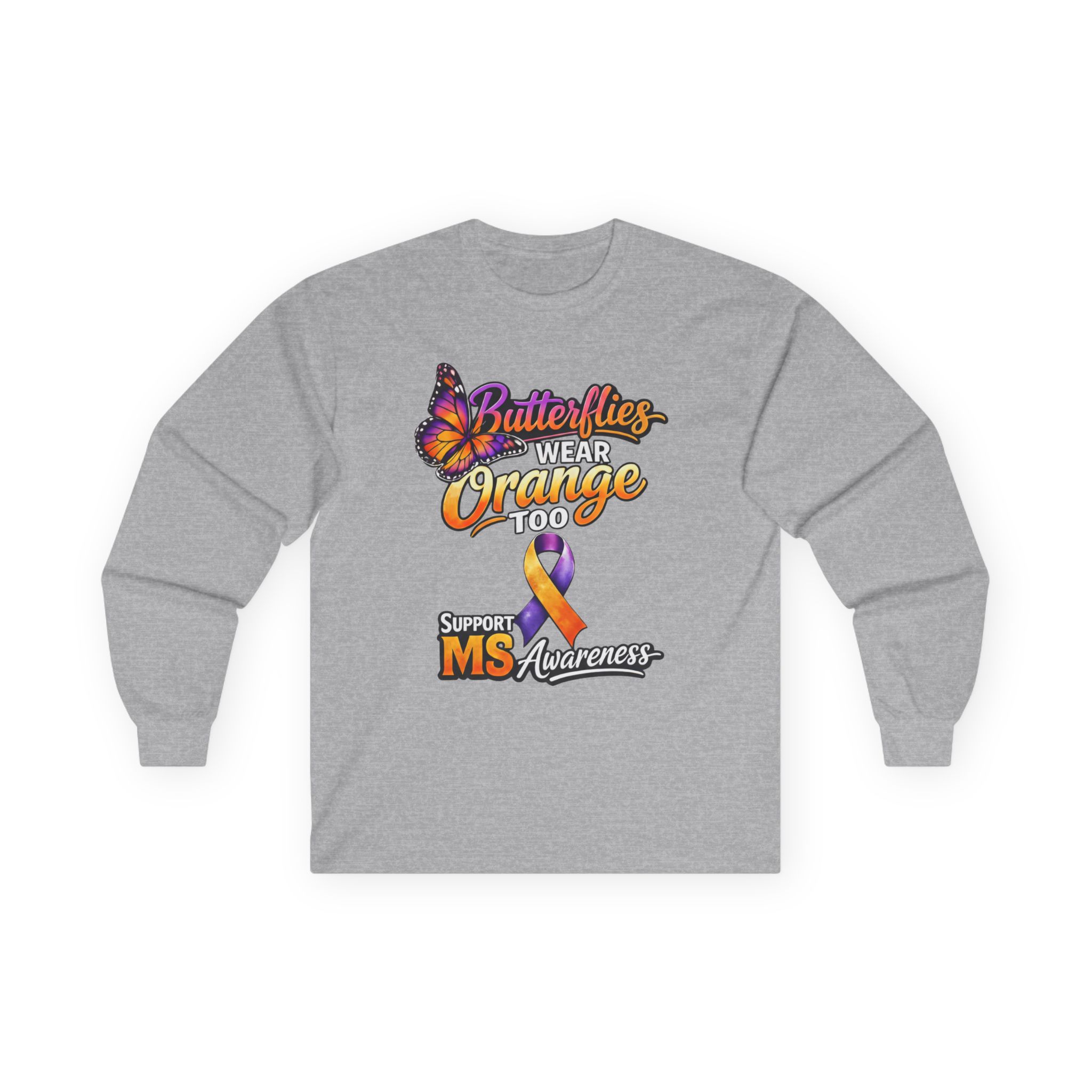 Butterflies Wear Orange Too…Support MS Awareness Long Sleeve Tee - Image 10