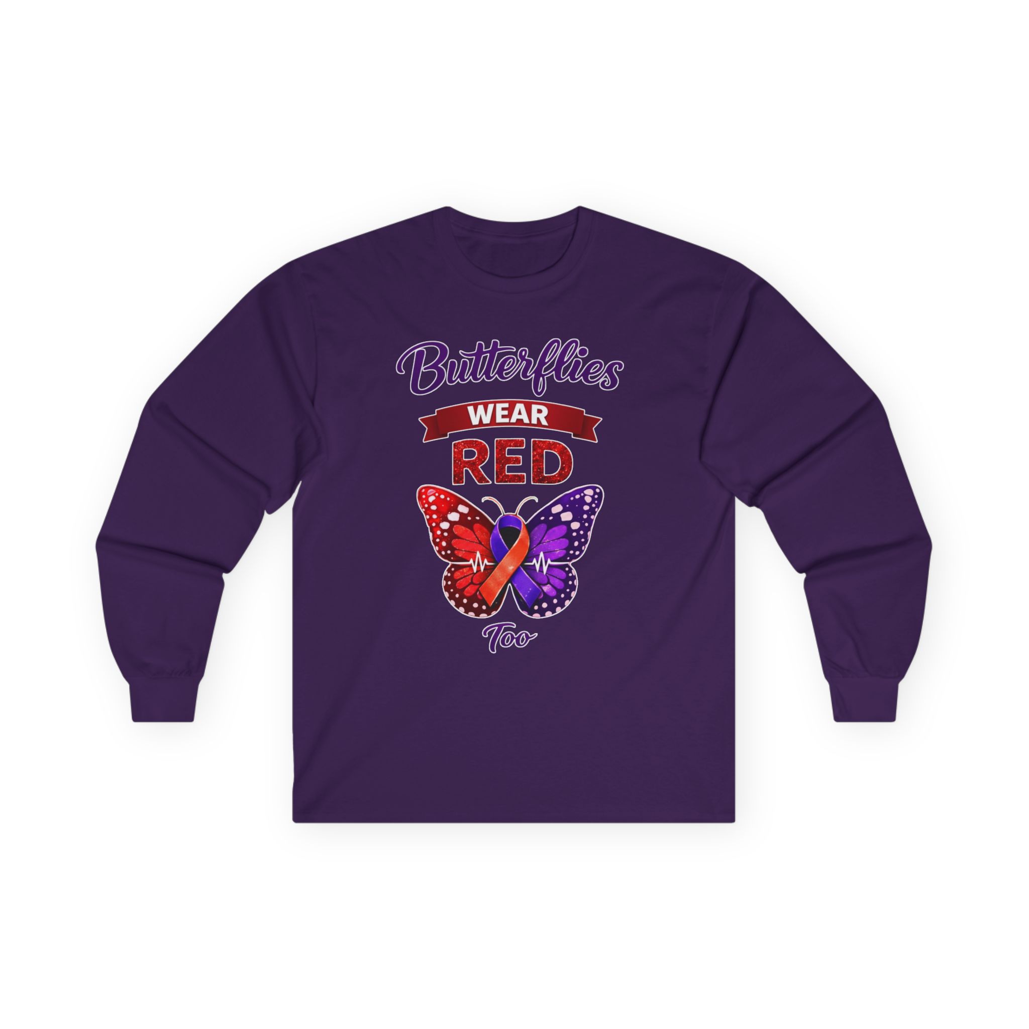 Butterflies Wear Red Too…Support Heart Health Awareness Long Sleeve Tee - Image 13
