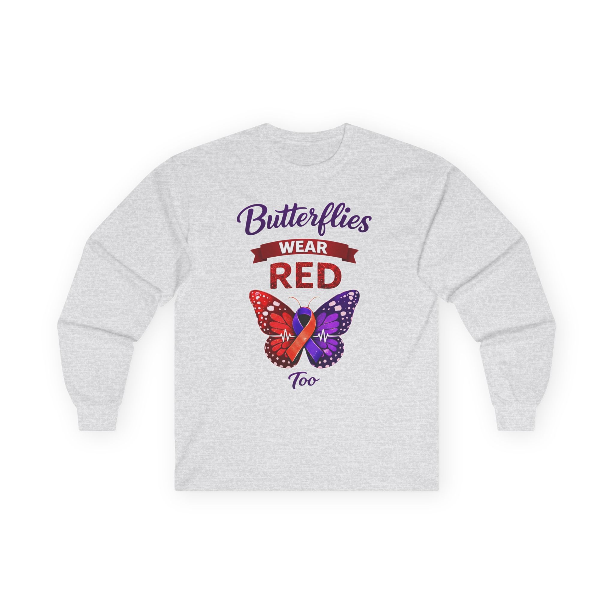 Butterflies Wear Red Too…Support Heart Health Awareness Long Sleeve Tee - Image 4