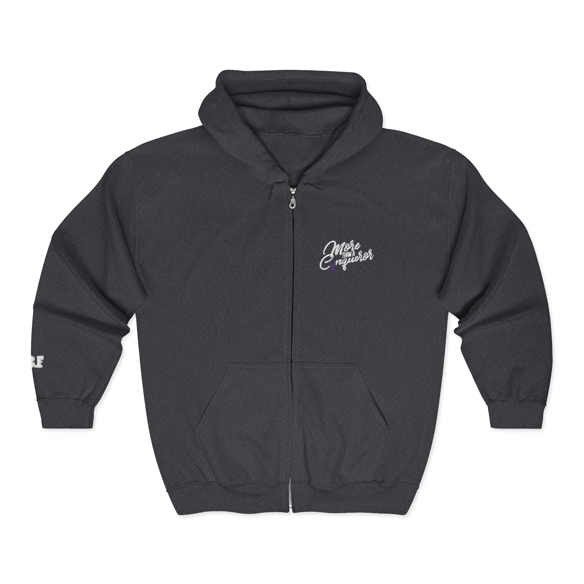 More Than a Conqueror Unisex Full-Zip Hoodie - White Stitch - Image 9