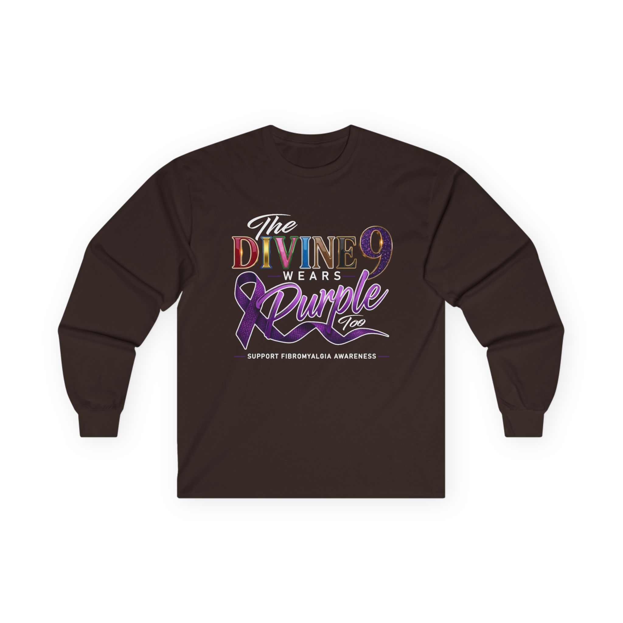 The Divine 9 Wears Purple Too for Fibromyalgia Awareness Long Sleeve Tee - Image 10
