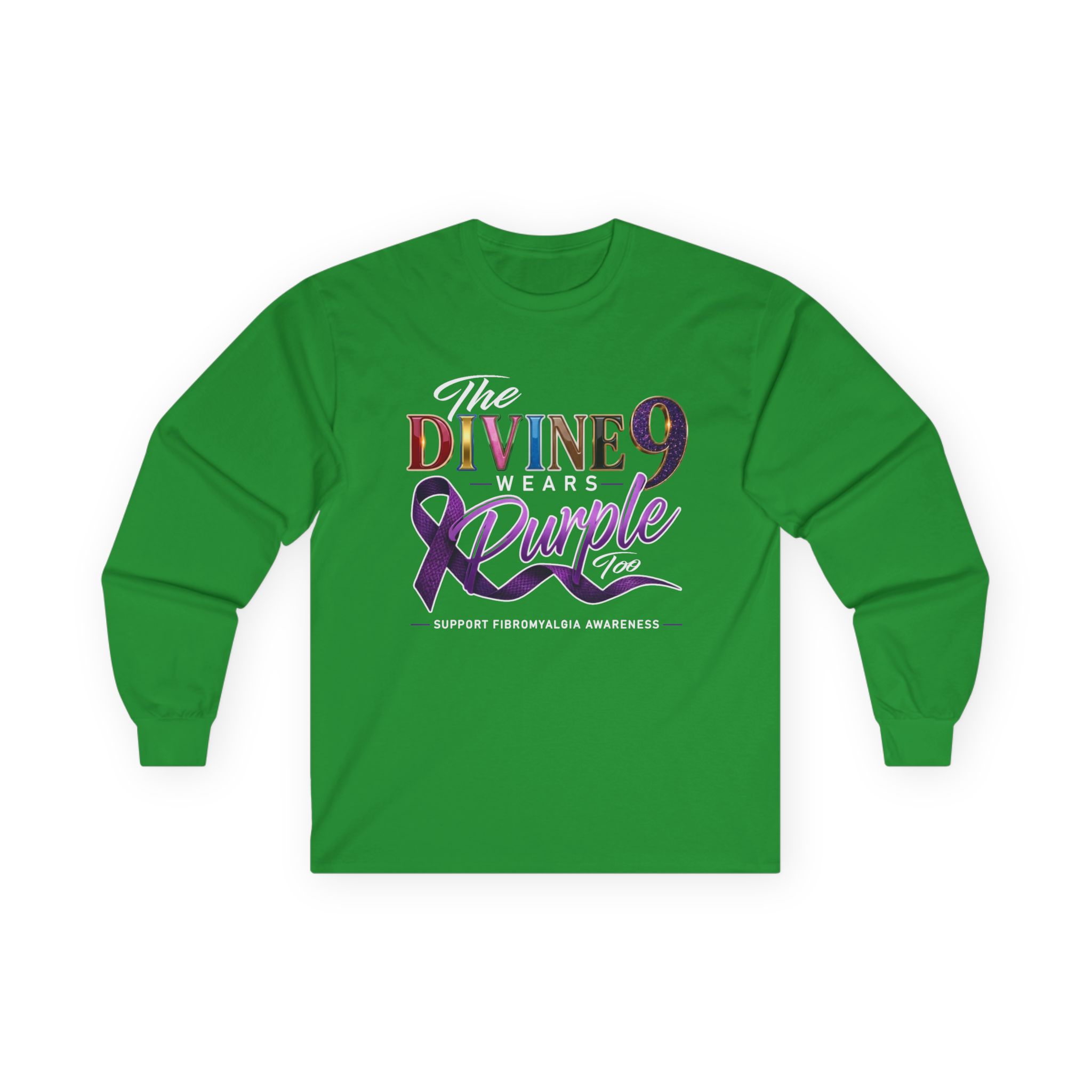 The Divine 9 Wears Purple Too for Fibromyalgia Awareness Long Sleeve Tee - Image 13