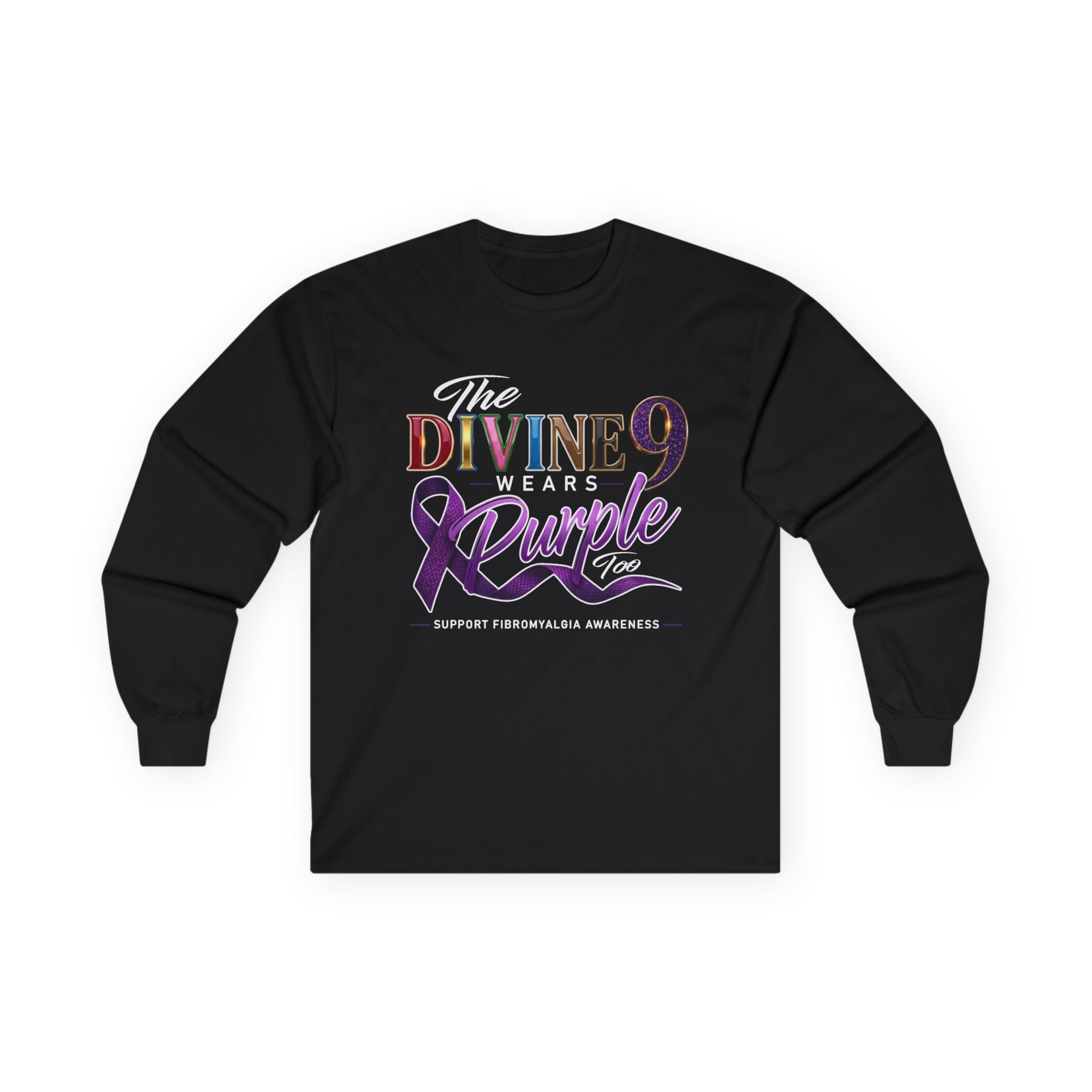 The Divine 9 Wears Purple Too for Fibromyalgia Awareness Long Sleeve Tee