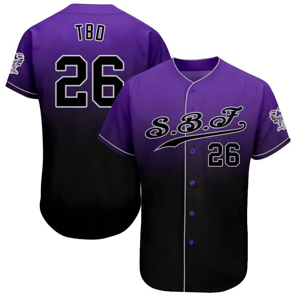 SBF Custom Fade Baseball Jersey in purple and black