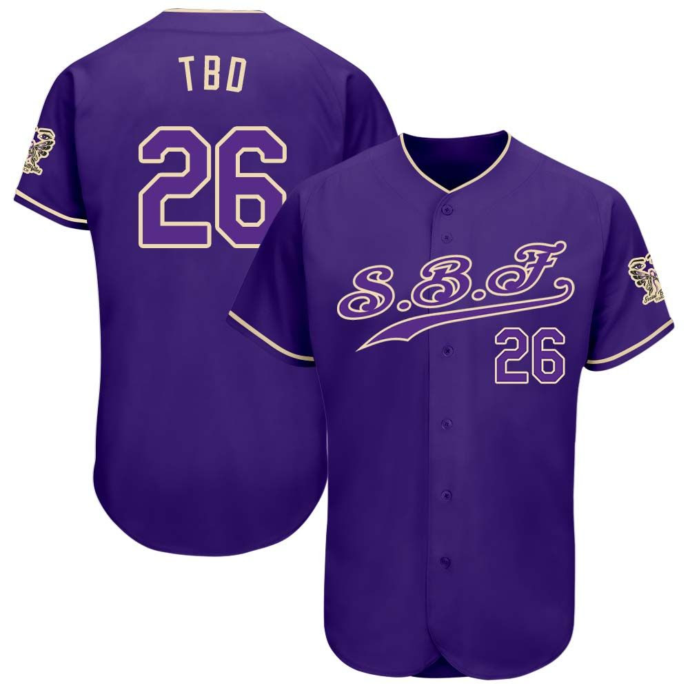 SBF Custom Baseball Jersey in purple and cream