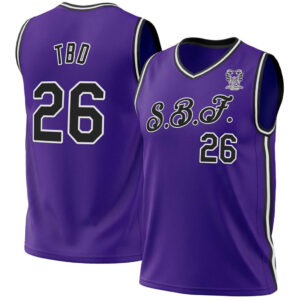 SBF Custom Throwback Basketball Jersey – Purple, White & Gray Edition