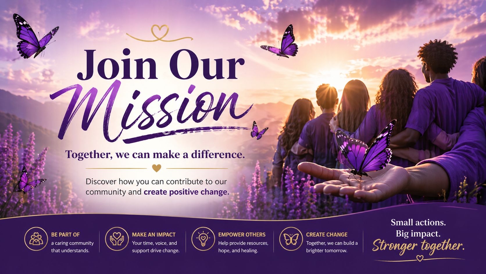 Join Our Mission banner for Social Butterflies Foundation