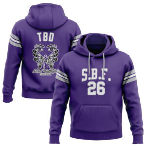 SBF Custom Football Pullover Hoodie – Purple, Black & White Edition