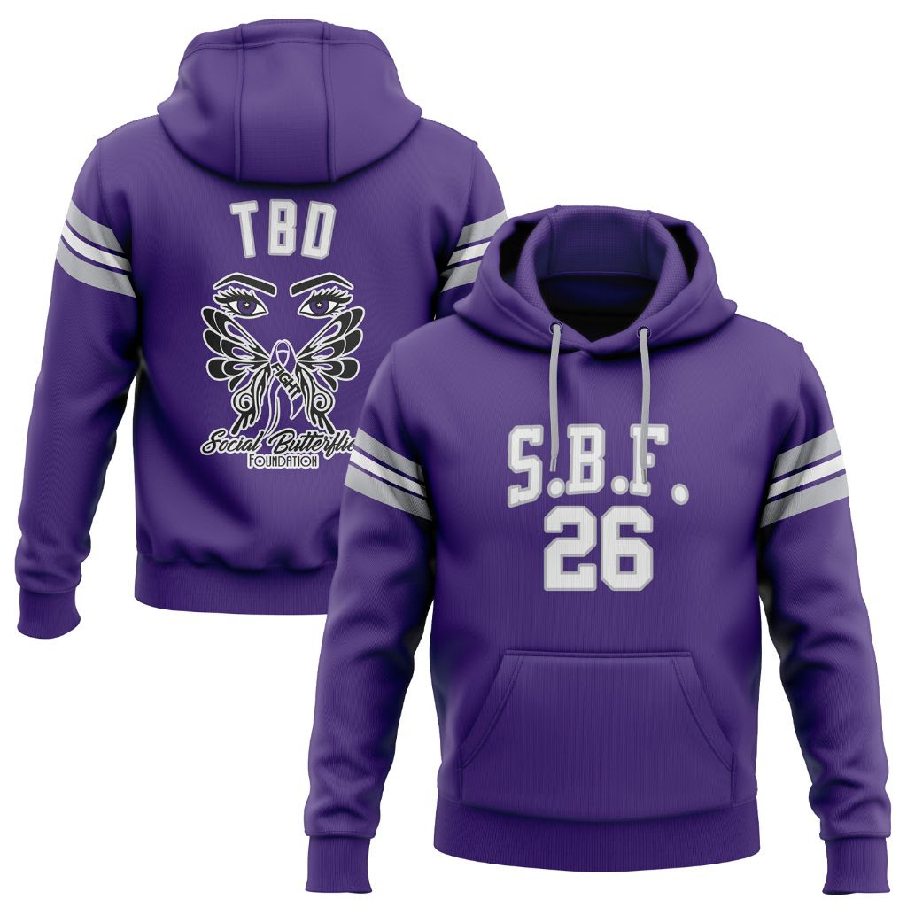 SBF Custom Football Pullover Hoodie with gray and white sleeve stripe