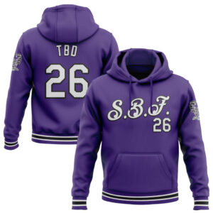 SBF Custom Football Pullover Hoodie – Purple, White & Gray Edition