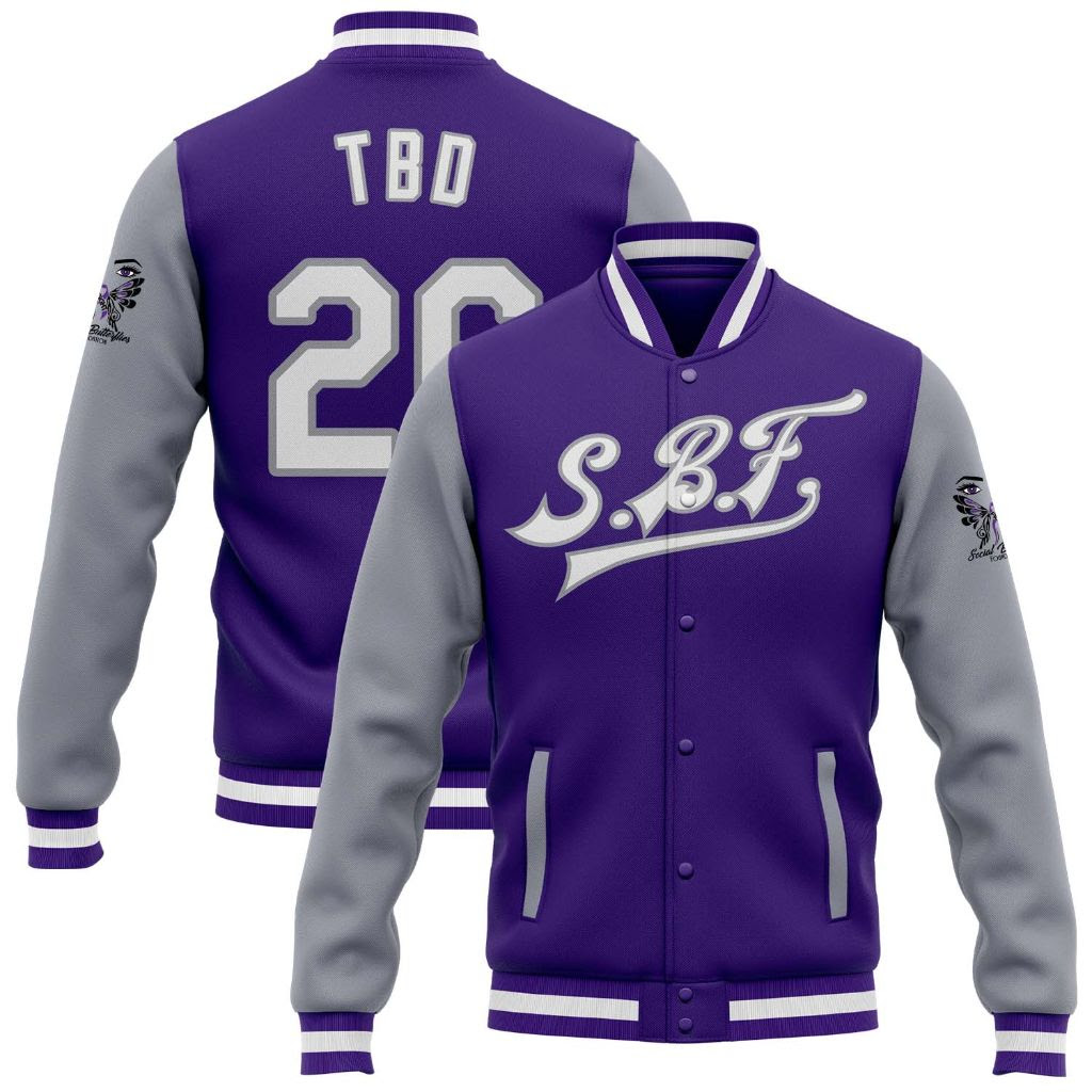 SBF Custom Varsity Letterman Jacket with gray sleeves