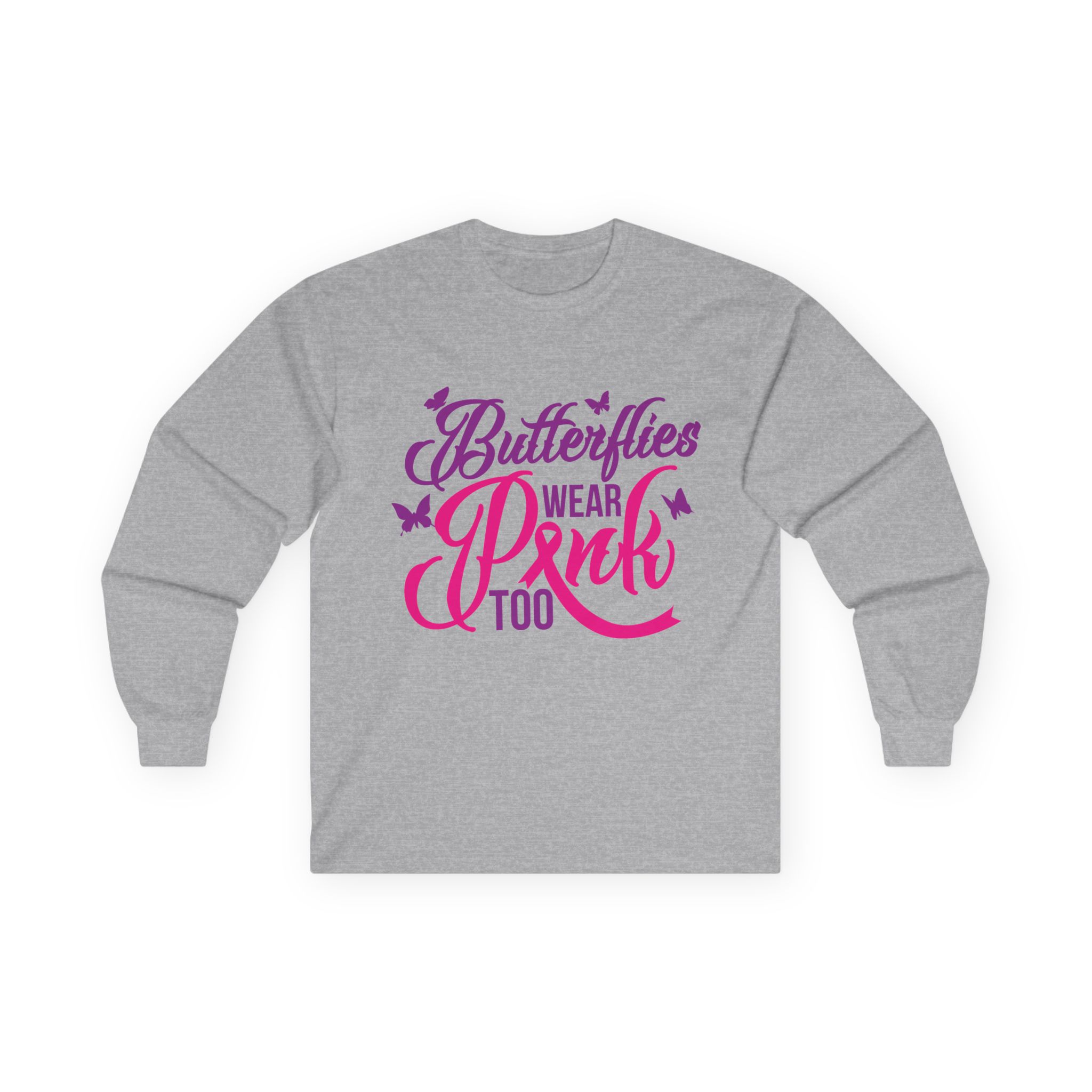 Butterflies Wear Pink Too…Support Breast Cancer Awareness Long Sleeve Tee - Image 7