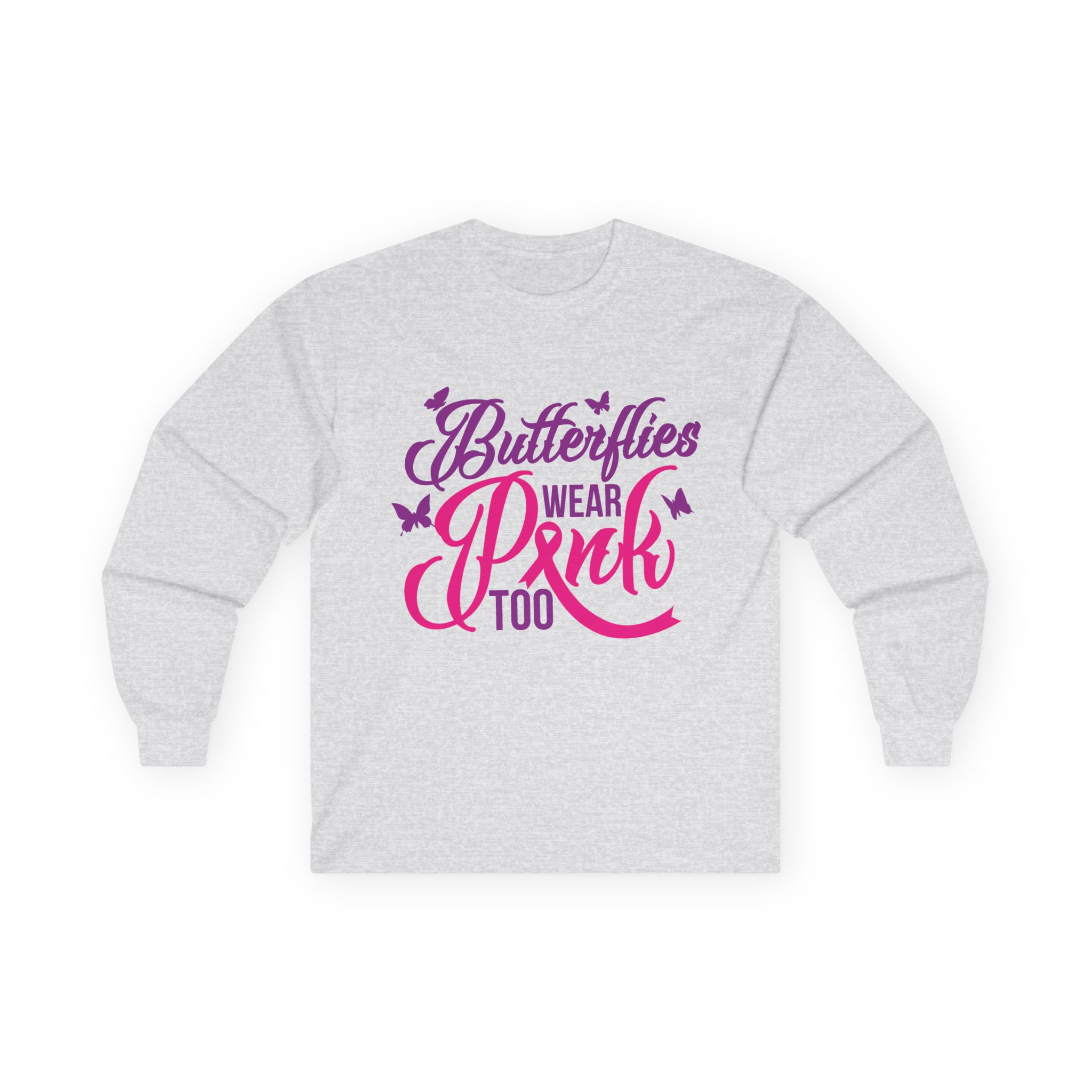 Butterflies Wear Pink Too…Support Breast Cancer Awareness Long Sleeve Tee - Image 5