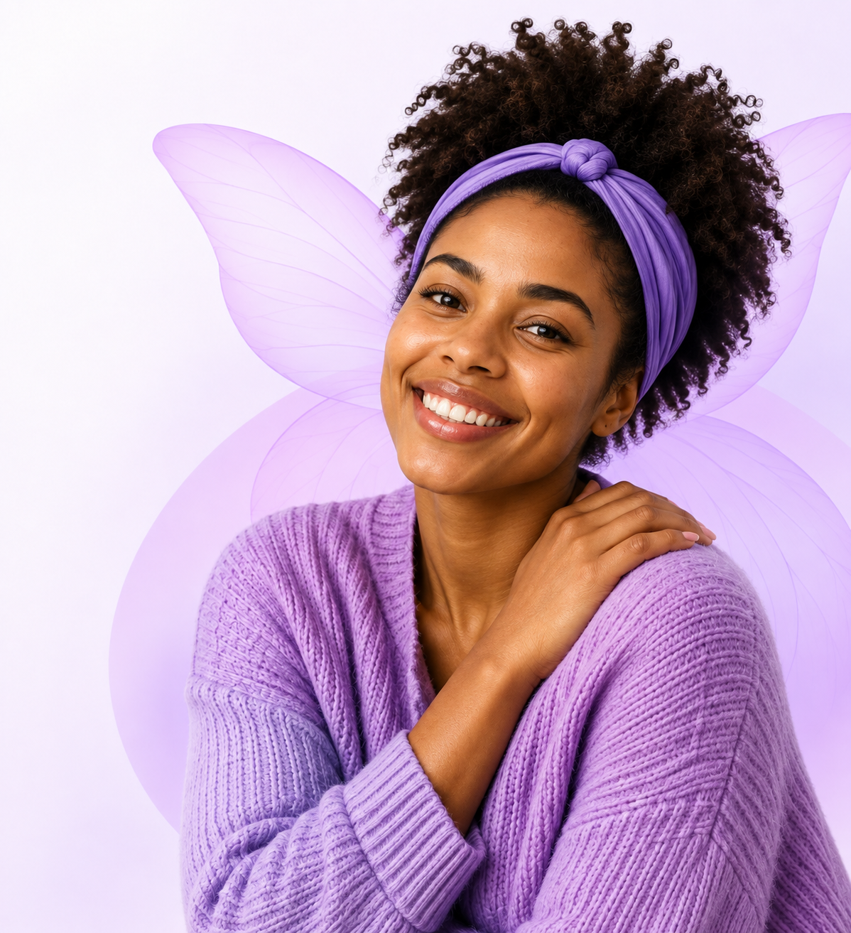 Smiling woman in lavender representing strength, hope, and community.